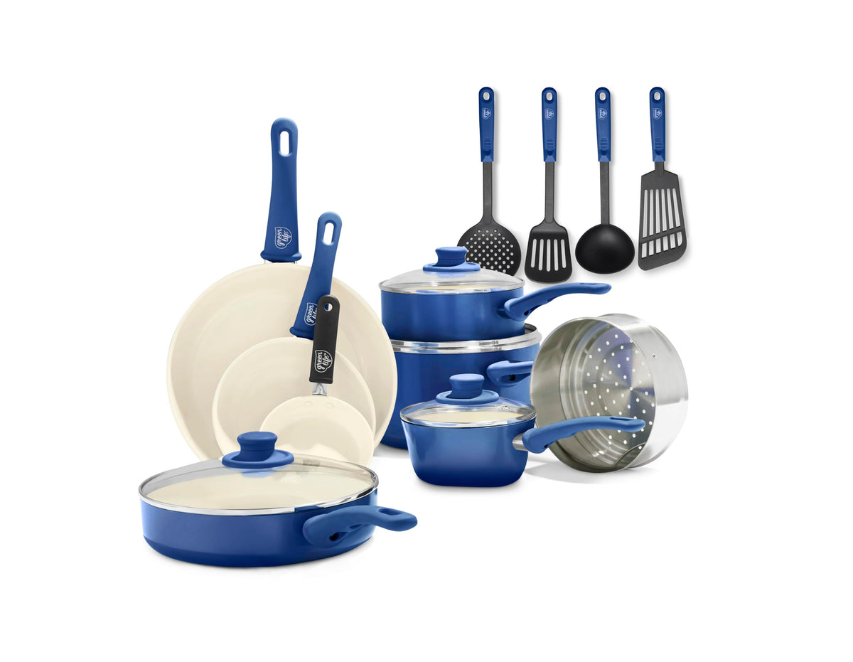 GreenLife 16 Piece Ceramic Nonstick Pots & Pans Cookware Set, Black