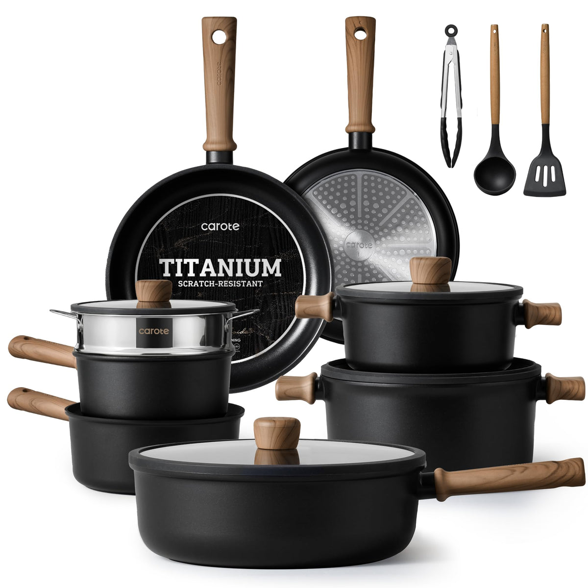 CAROTE 16pcs Pots and Pans Set, Nonstick Cookware Sets