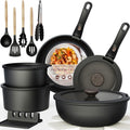 Astercook 23 Pcs Pots and Pans Set Non Stick, Ceramic Cookware Set Detachable Handle, RV Kitchen Cooking Set Removable Handles, Oven Safe, Induction Ready, Stackable, Pink, Mothers Day Gifts