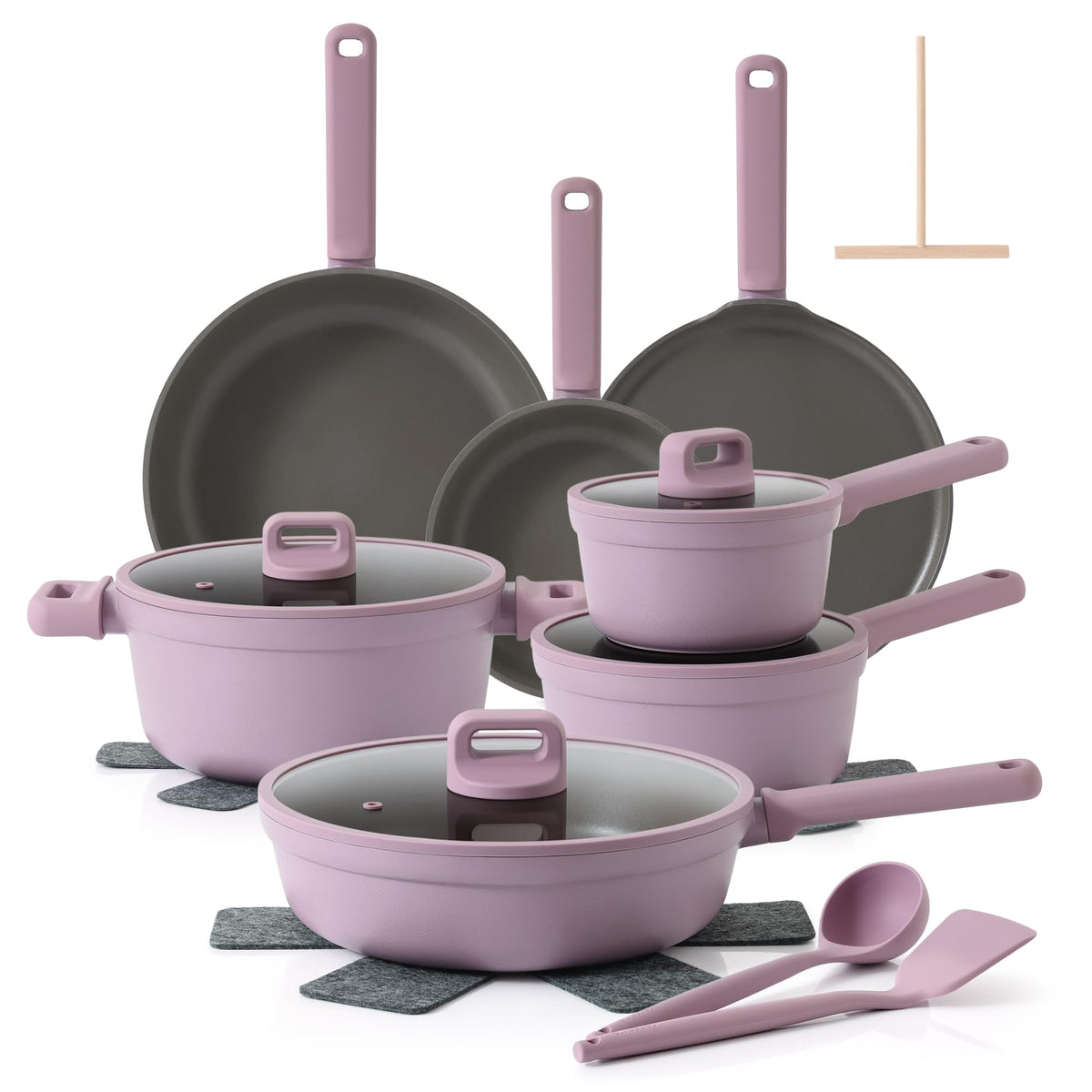 SENSARTE Ceramic Pots and Pans Set Nonstick, 20Pcs Cookware Set, Taupe