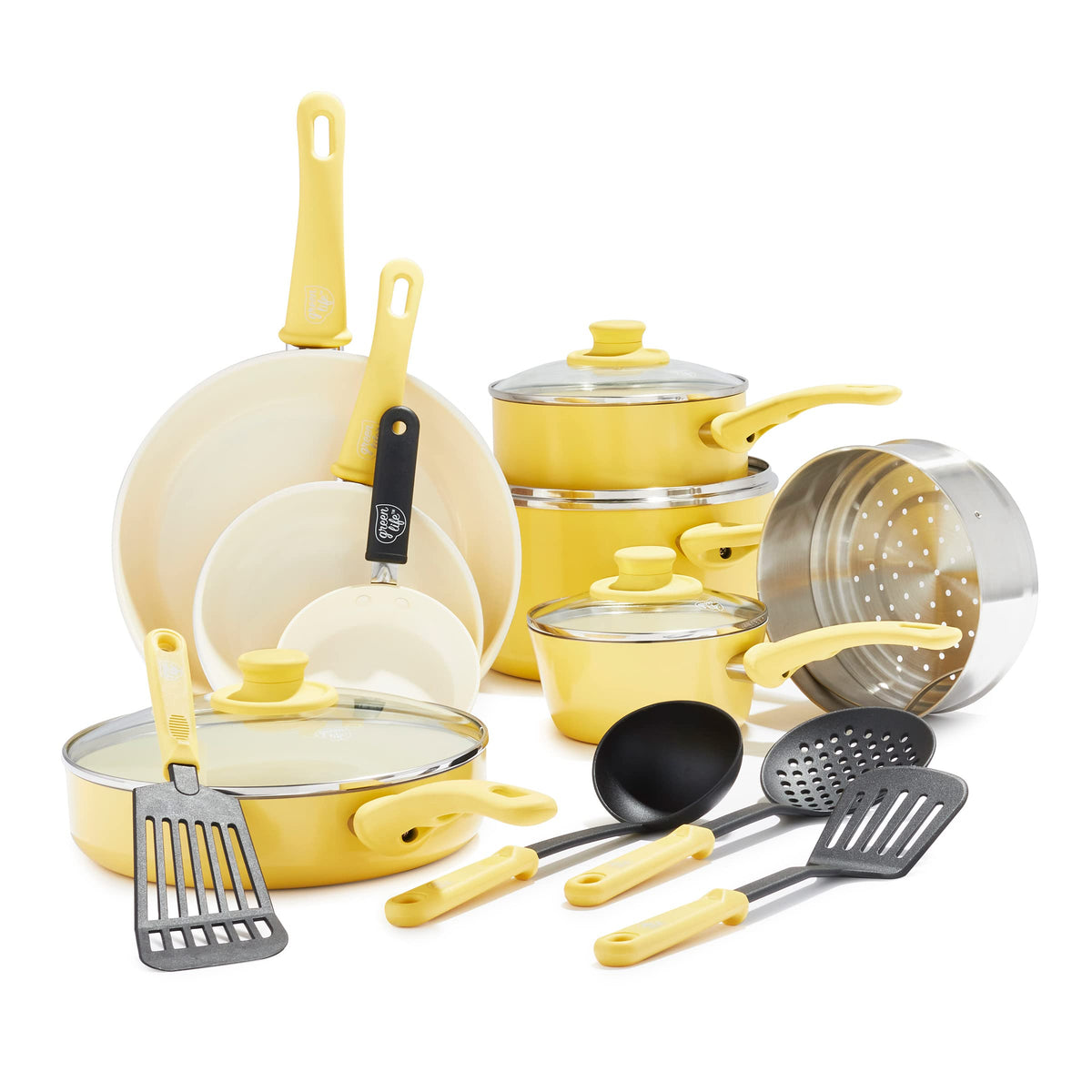 GreenLife 16 Piece Ceramic Nonstick Pots & Pans Cookware Set, Black
