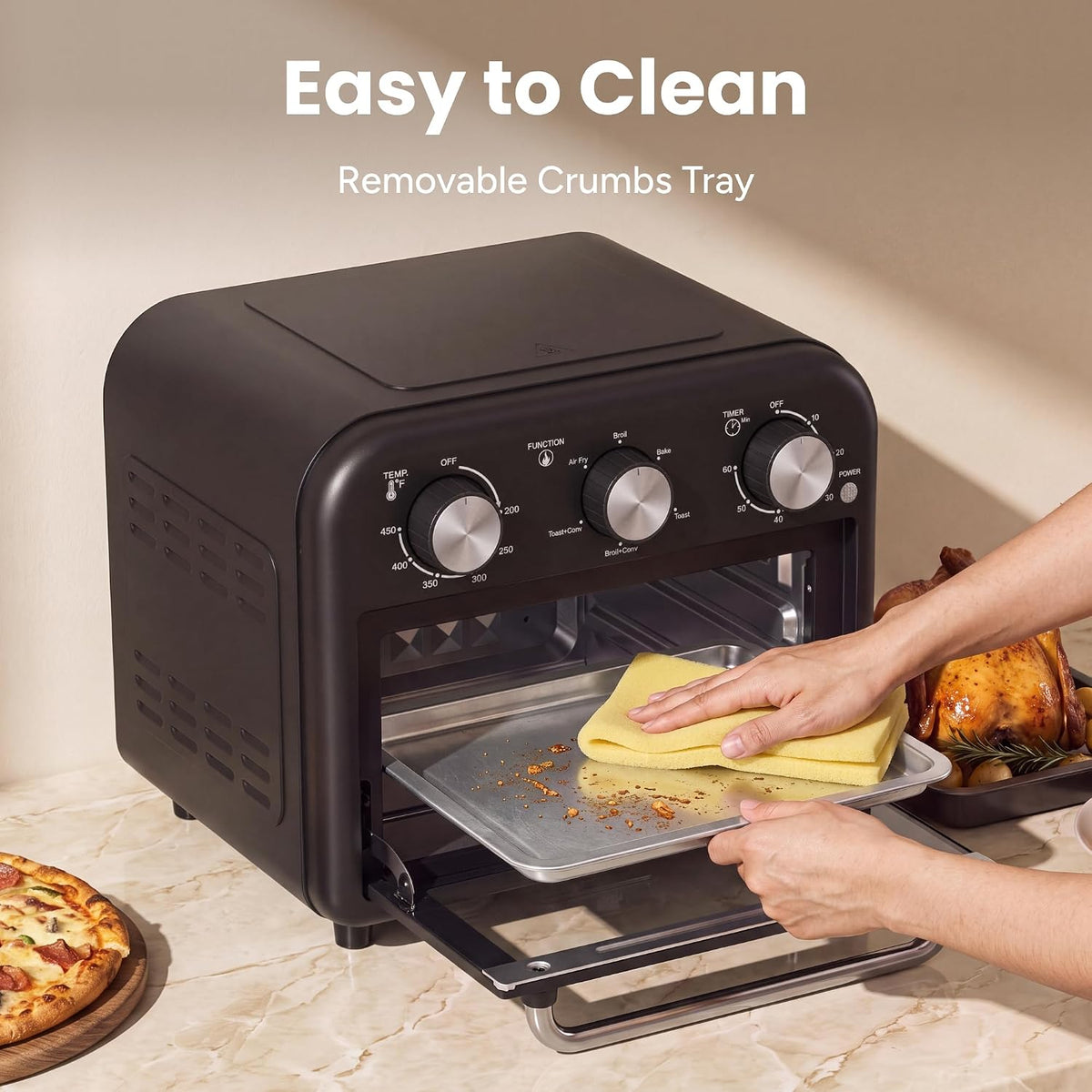 SMIRLY 6-in-1 Air Fryer Toaster Oven Combo, 13QT Small Toaster Oven Black