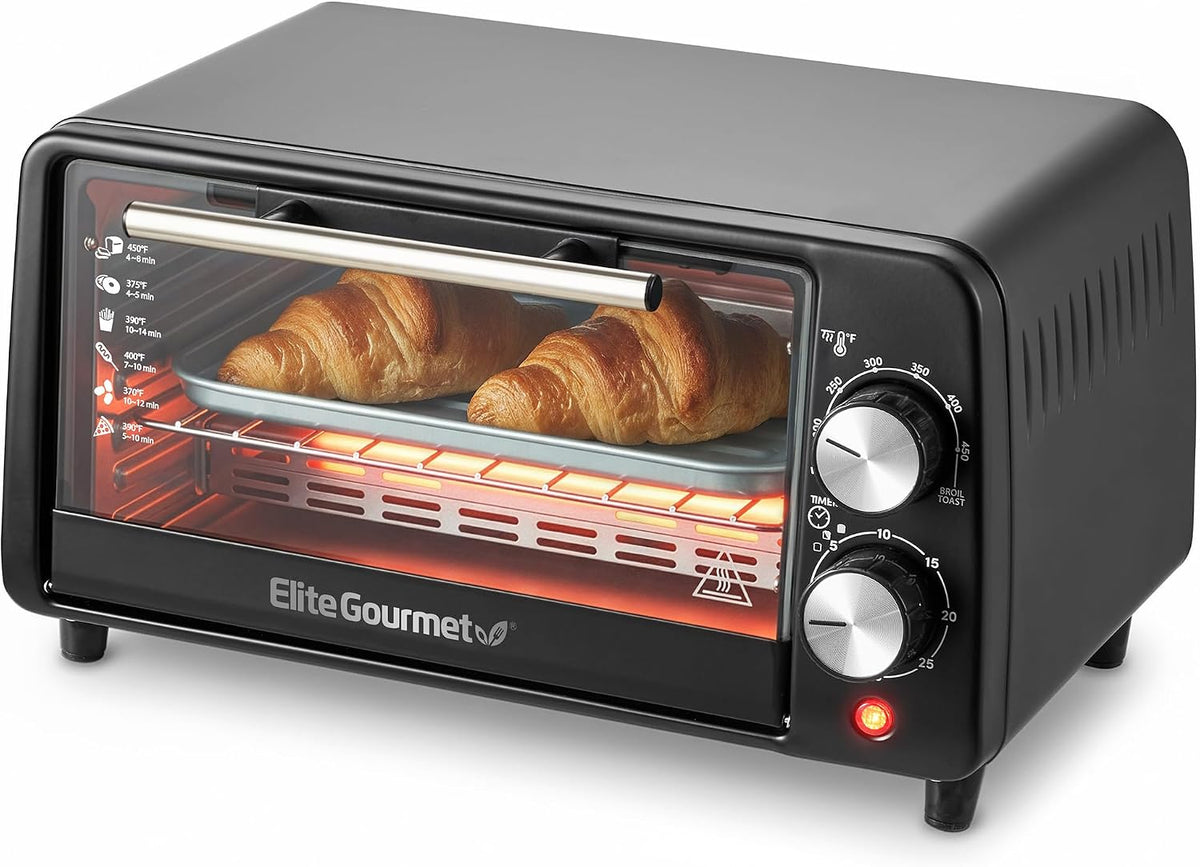 Elite Gourmet ETO449X Toaster Oven, 9.5Qt/4-Slice, 800W Quartz, Black