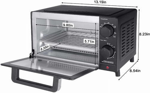 4 Slice Countertop Toaster Oven With 3 Cooking Settings, Black, Includes Baking Rack And Pan, 1050 Watts Quartz Heating Elements