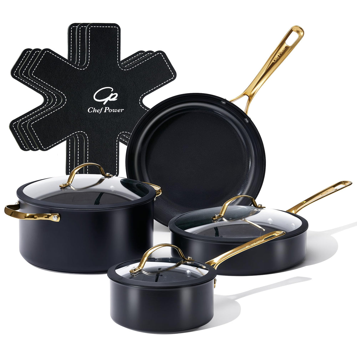 Chef Power Ceramic Cookware Sets, 15Pcs Pots and Pans Set Non Stick