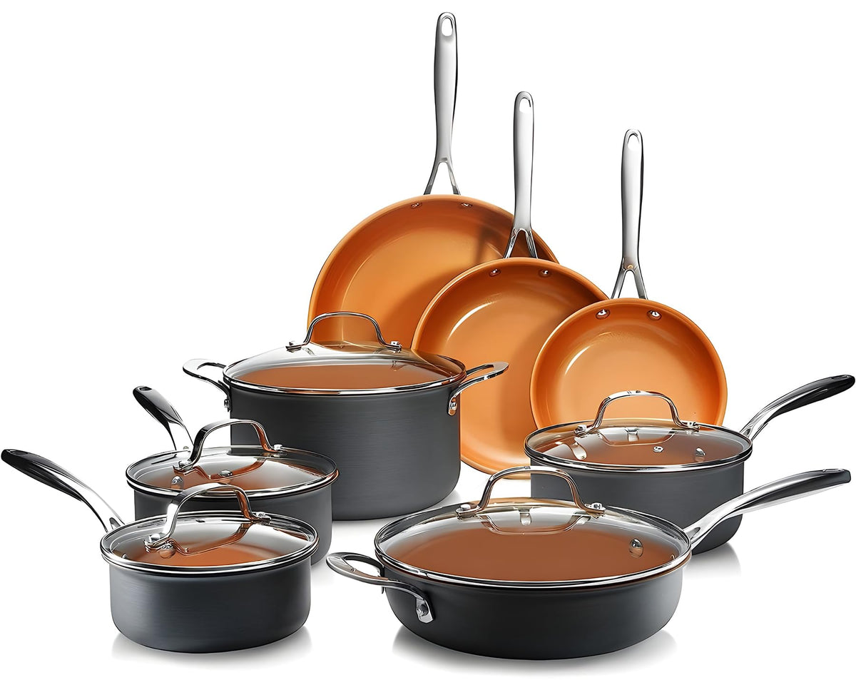 GOTHAM STEEL HAMMERED 13 Pc Ceramic Cookware Set, Titanium & Diamond Coated