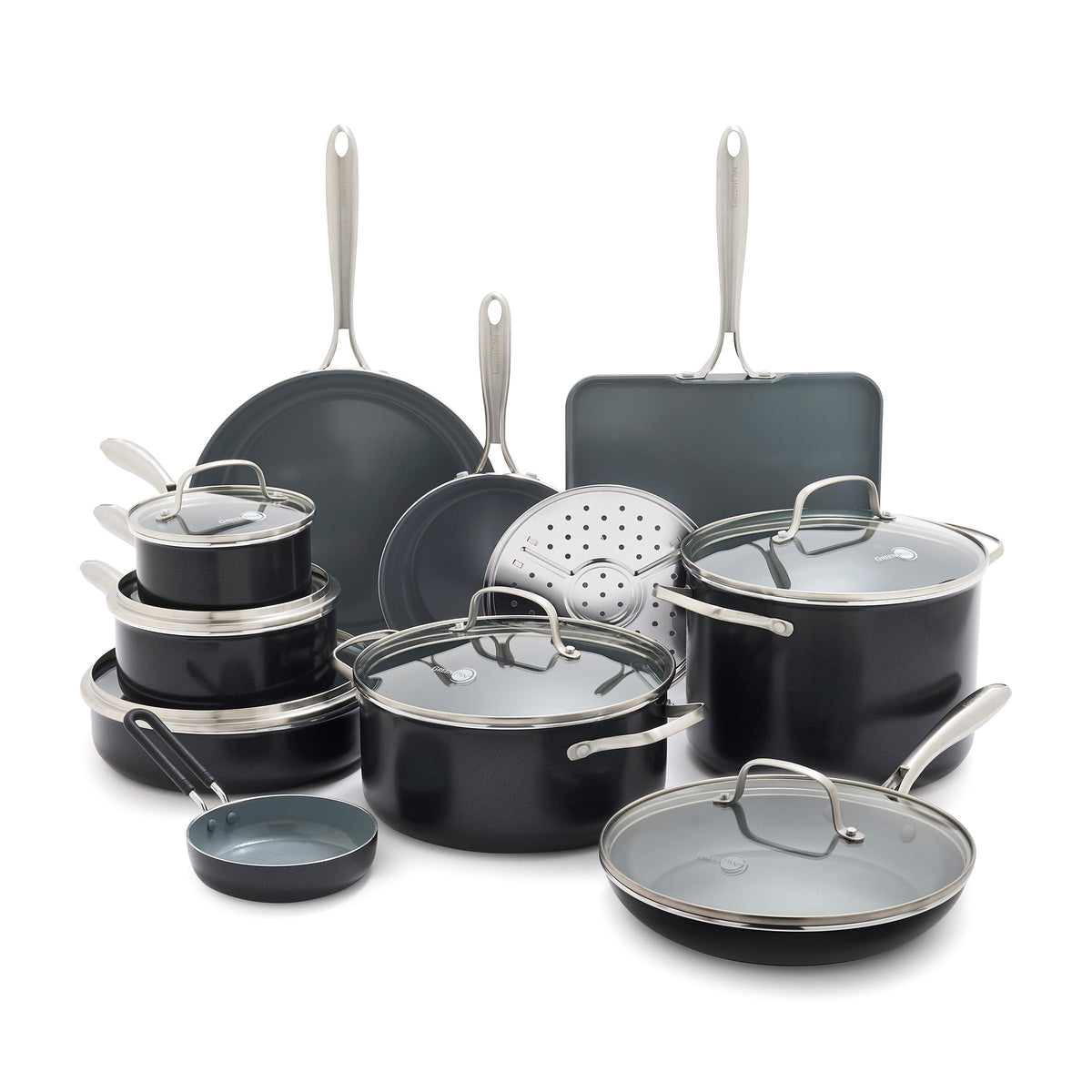 GreenPan 12 Piece Nonstick Swift Cookware Set, Ceramic PFAS-Free Pots & Pans with Lids, Dishwasher & Oven/Broiler Safe to 600F, Kitchen Cooking Set, Sauce, Saute, Stock, Frying Pans, Cream