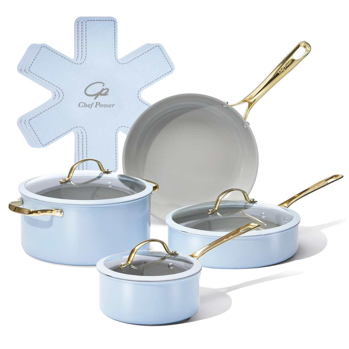 Chef Power Ceramic Cookware Sets, 15Pcs Pots and Pans Set Non Stick