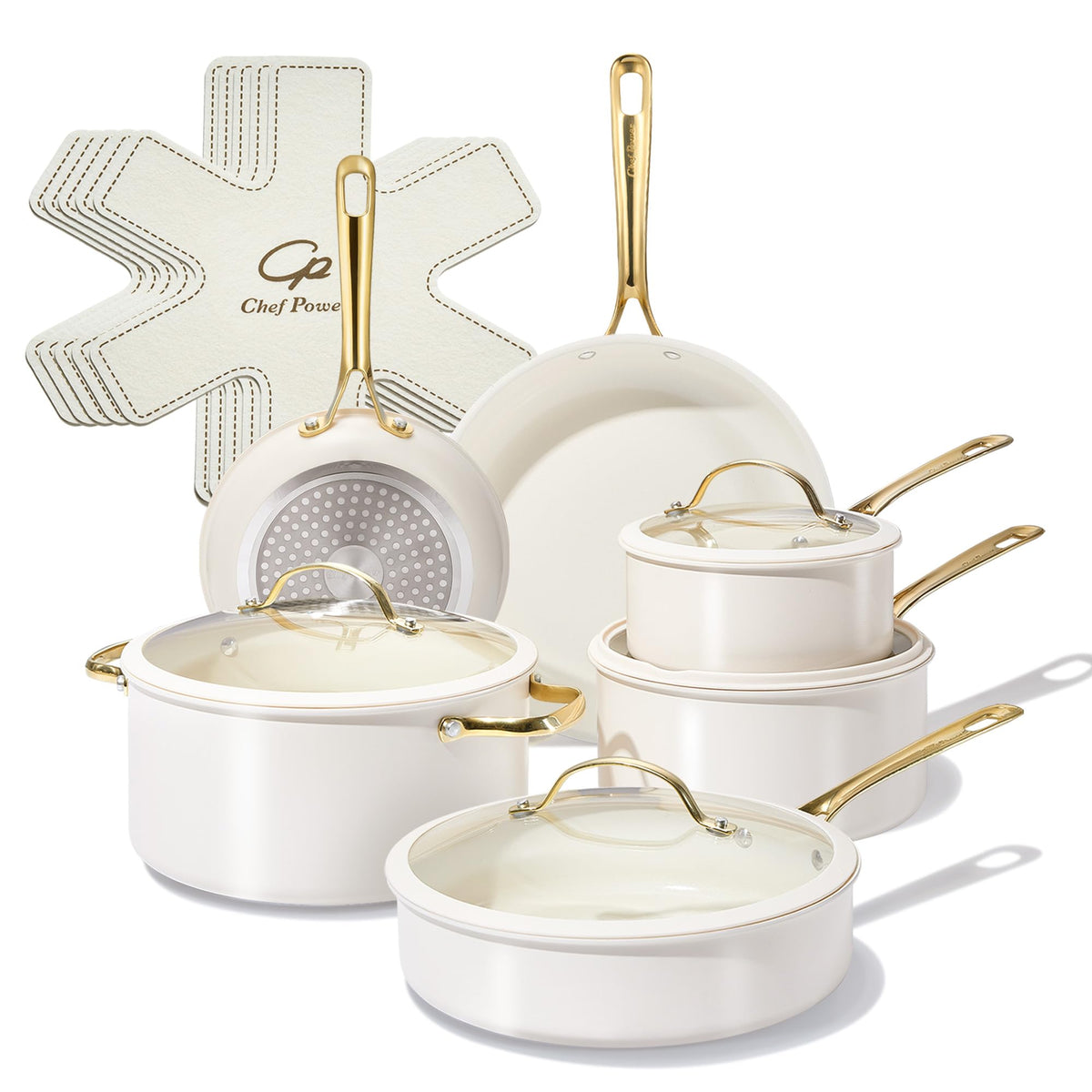 Chef Power Ceramic Cookware Sets, 15Pcs Pots and Pans Set Non Stick