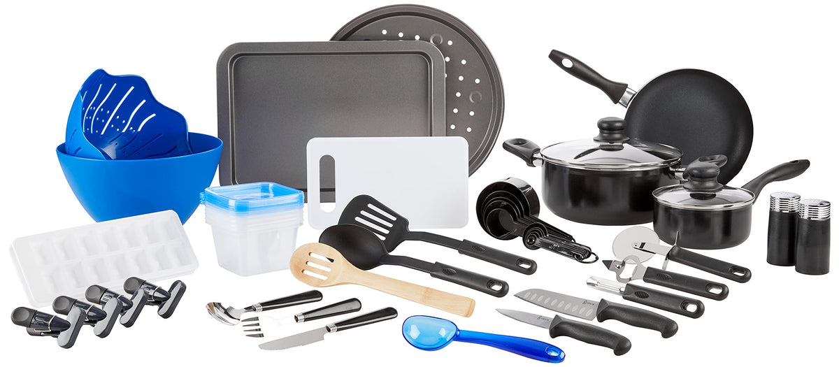 Gibson Home 74 Piece Kitchen in a Box Pots and Pans Cookware, Plates and Bowls Dinnerware, Cutlery Knife Block, Flatware Utensils, Tools & Gadgets, Storage, Glasses Set