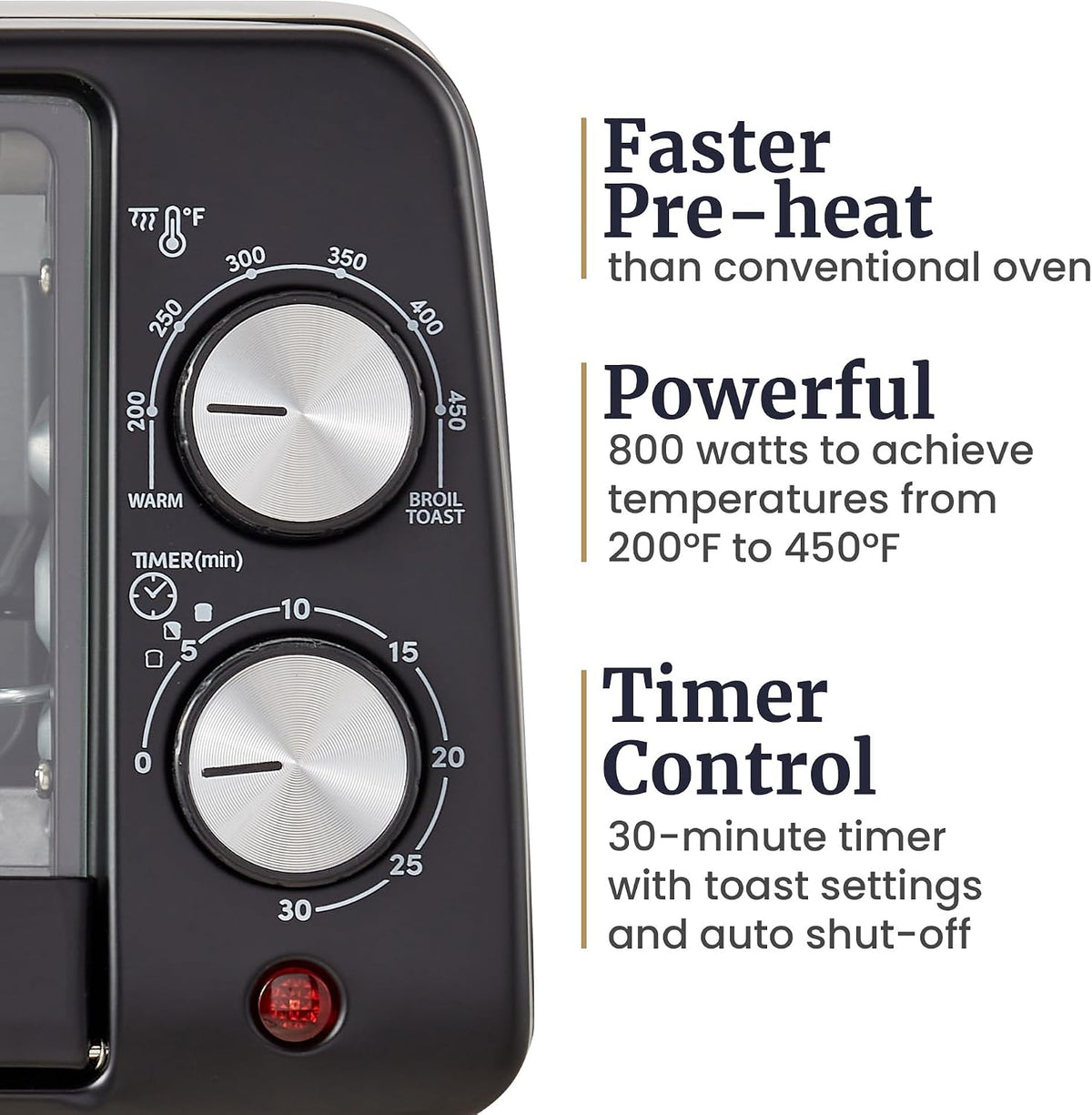 Elite Gourmet ETO449X Toaster Oven, 9.5Qt/4-Slice, 800W Quartz, Black