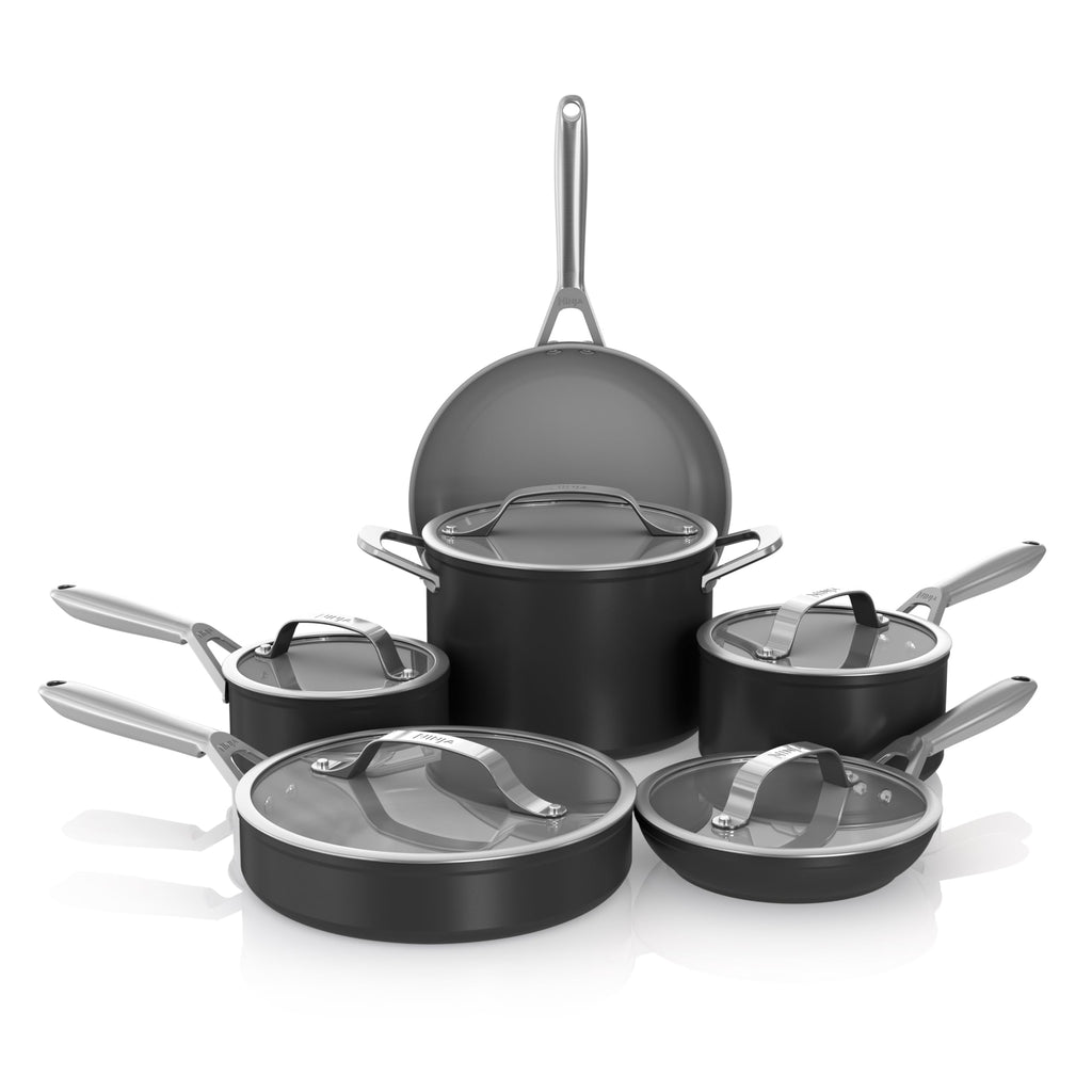Ninja Ceramic Pro 11Piece Cookware Set, NonStick Pots & Pans Set with Glass Lids, Nontoxic, PTFE Free, Ceramic Coated, Oven Safe, All Stovetops & Induction Compatible, British Racing Green, CW39011GN