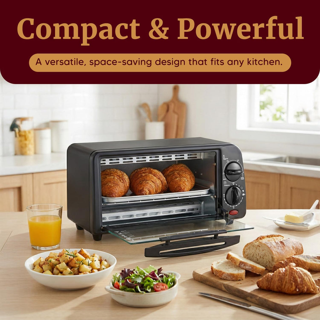Elite Gourmet ETO236 Compact 2-Slice Toaster Oven, 15-Min Timer, Black