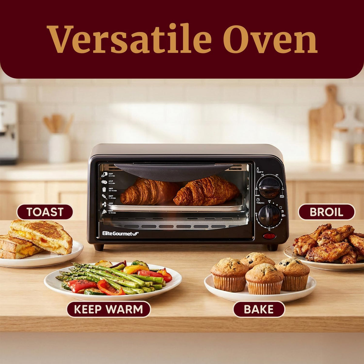 Elite Gourmet ETO236 Compact 2-Slice Toaster Oven, 15-Min Timer, Black
