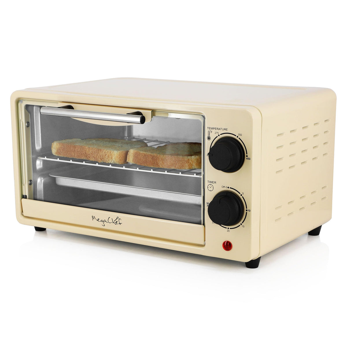 MegaChef 9.5 Quart Electric Counter Top 2 Slice Toaster Oven with Built in Timer, Bake, Broil, Toast (Cream)