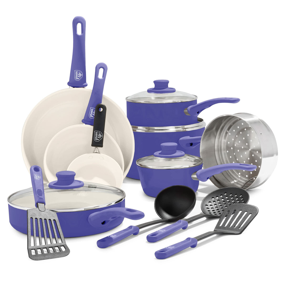 GreenLife 16 Piece Ceramic Nonstick Pots & Pans Cookware Set, Black