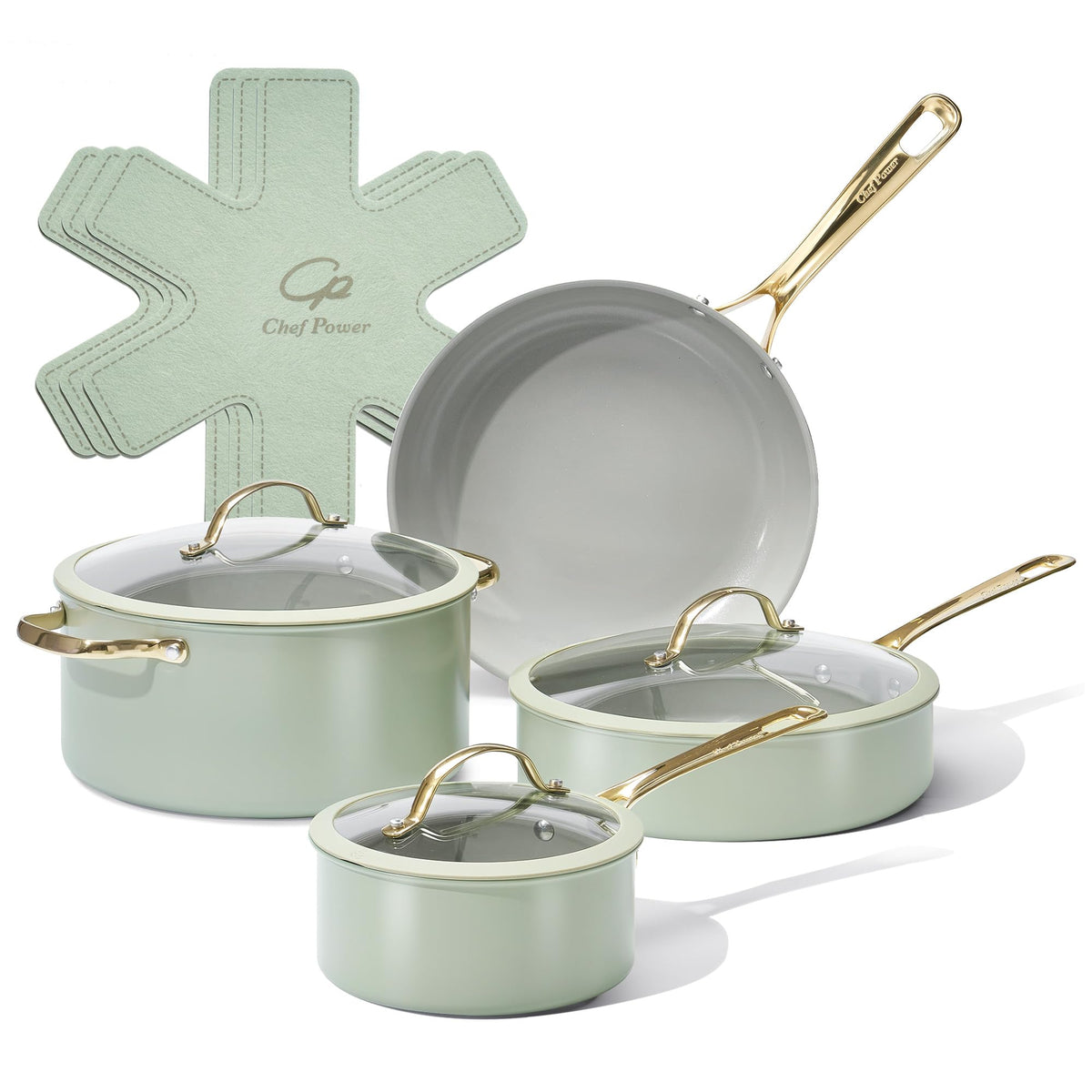 Chef Power Ceramic Cookware Sets, 15Pcs Pots and Pans Set Non Stick