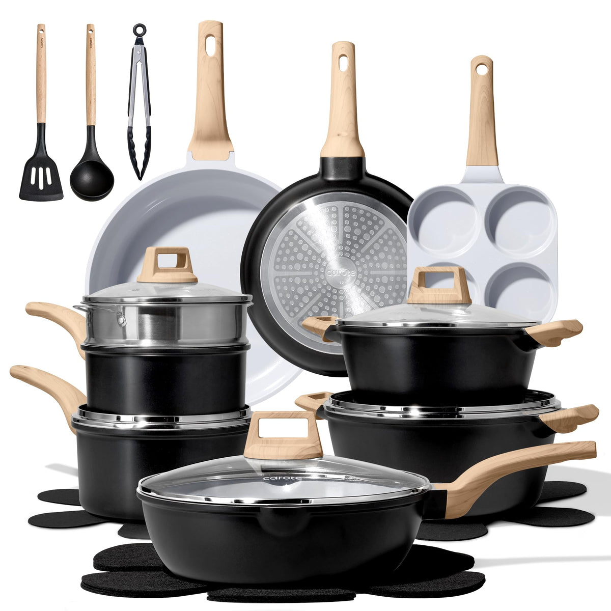 CAROTE 44pcs Pots and Pans, Nonstick Cookware Sets with Bakeware
