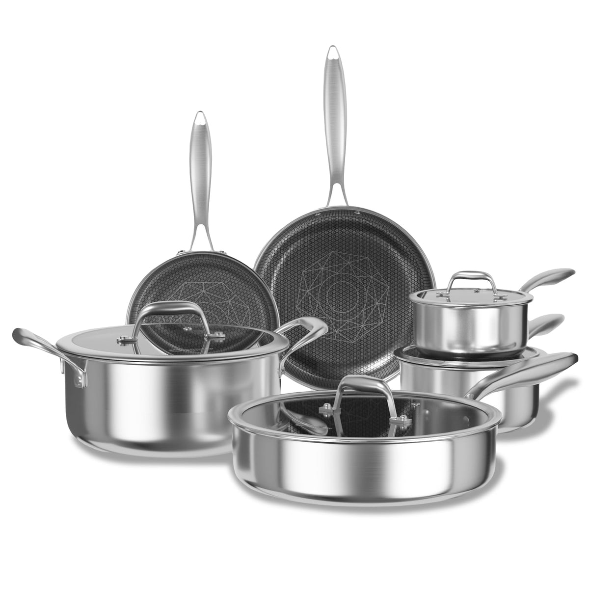 COOKER KING 10pcs Pots and Pans Set Non Stick, Stainless Steel Cookware Set