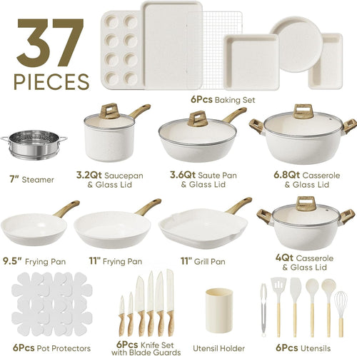 37Pcs Pots and Pans Set Non Stick,Ceramic Cookware Set with Bakeware
