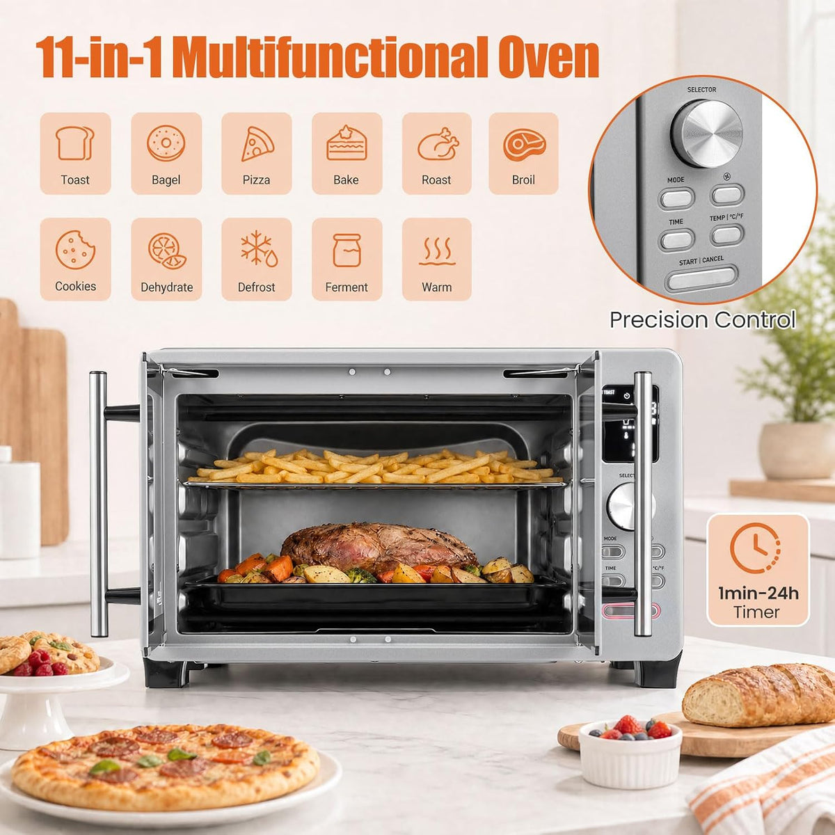 DORTALA 26.4 QT French Door Air Fryer Toaster Oven Combo, 1500W