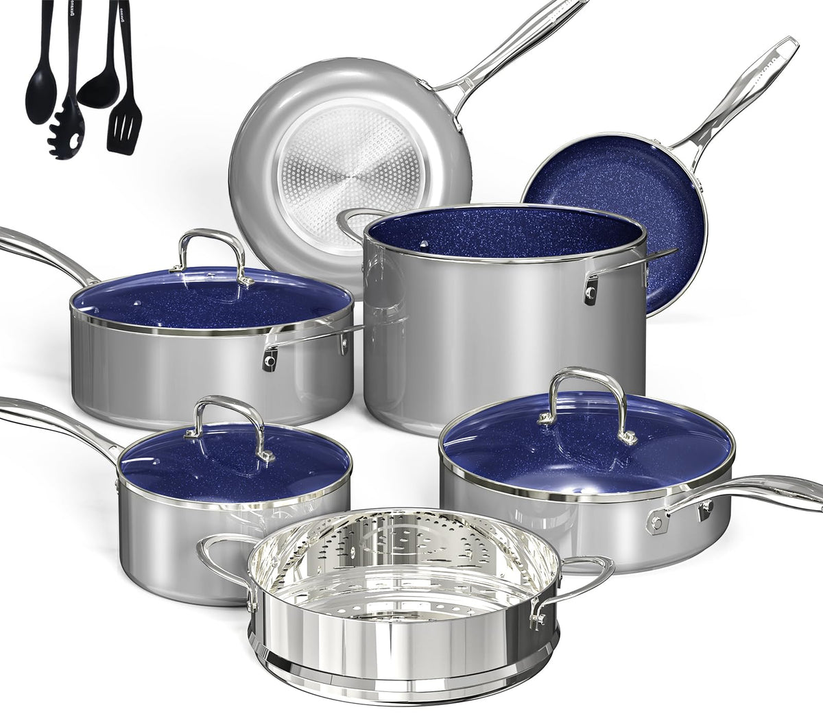 Deluxe DUXANO 14PC Healthy Pots and Pan With 9H Anti-scratch Coating, 2-Layer Non-Stick Ceramic&PFAS Free, Sensitively&Evenly Induction Cooking, Enhanced Flavor with Infrared Cookware, Dishwasher Safe
