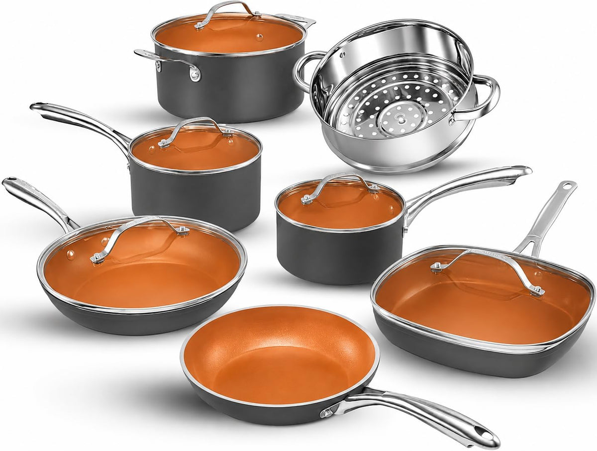 GOTHAM STEEL 12 Pc Ceramic Cookware Set, Diamond & Titanium Reinforced