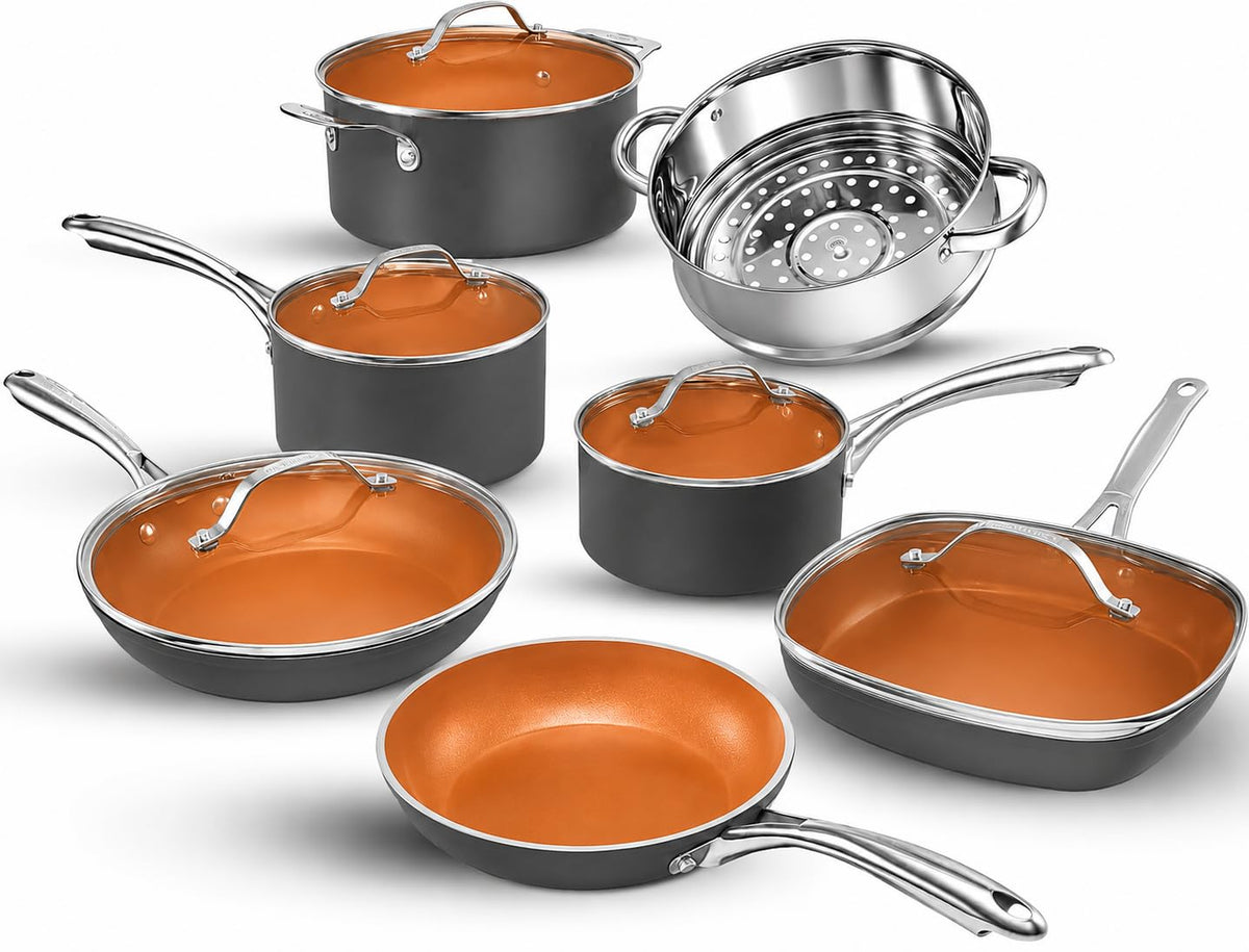 GOTHAM STEEL 12 Pc Ceramic Cookware Set, Diamond & Titanium Reinforced