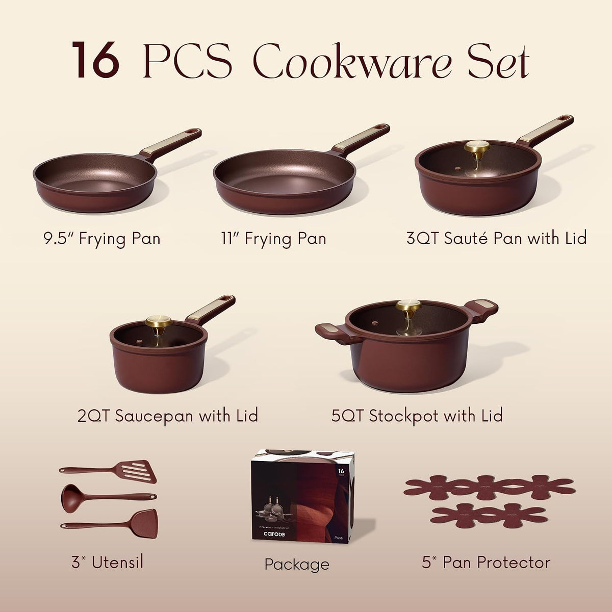 CAROTE Cookware Sets, Pots and Pans Set Non Stick, 16pcs