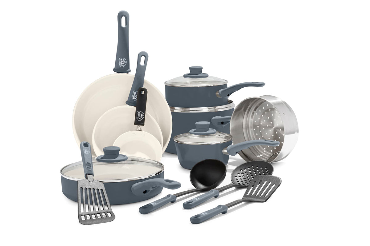 GreenLife 16 Piece Ceramic Nonstick Pots & Pans Cookware Set, Black