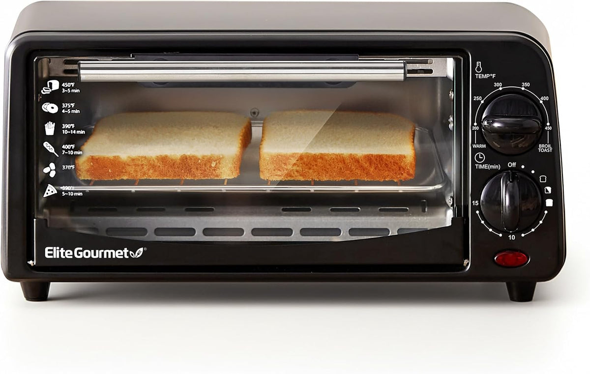Elite Gourmet ETO236 Compact 2-Slice Toaster Oven, 15-Min Timer, Black
