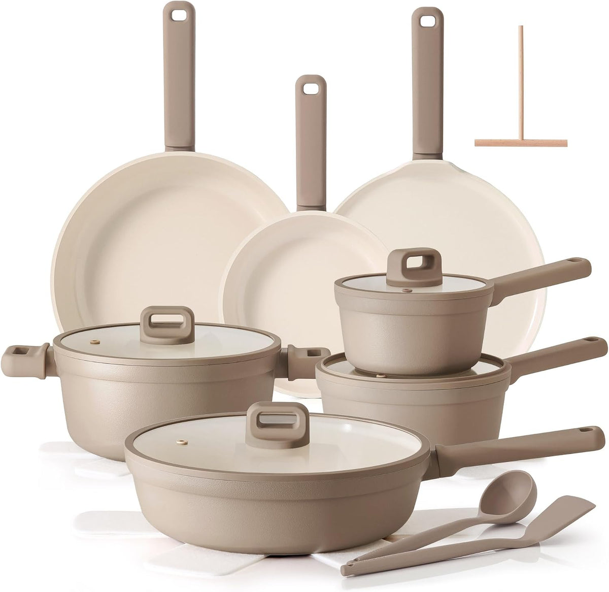 SENSARTE Ceramic Pots and Pans Set Nonstick, 20Pcs Cookware Set, Taupe