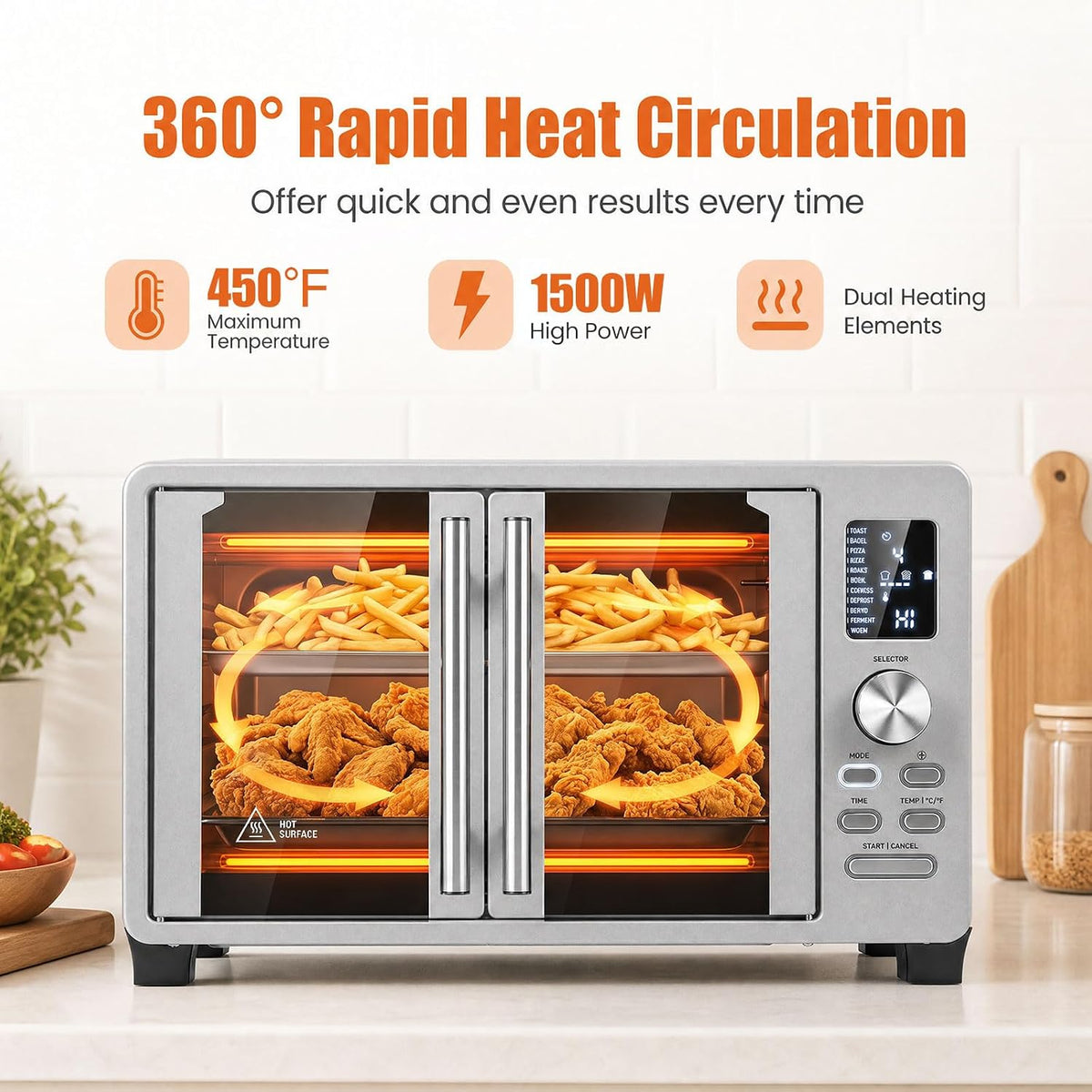 DORTALA 26.4 QT French Door Air Fryer Toaster Oven Combo, 1500W