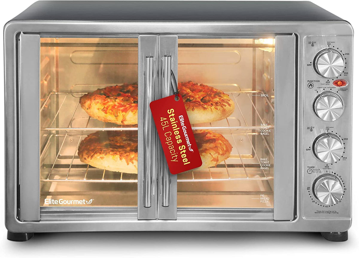 Elite Gourmet ETO4510MX French Door Convection Oven 47.5Qt, Stainless Steel