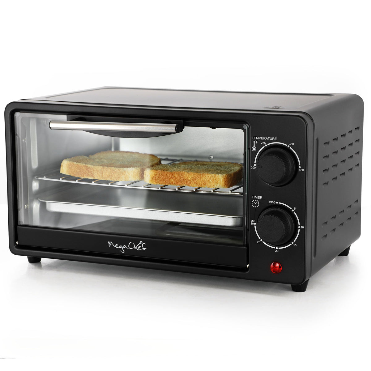 MegaChef 9.5 Quart Electric Counter Top 2 Slice Toaster Oven with Built in Timer, Bake, Broil, Toast (Cream)
