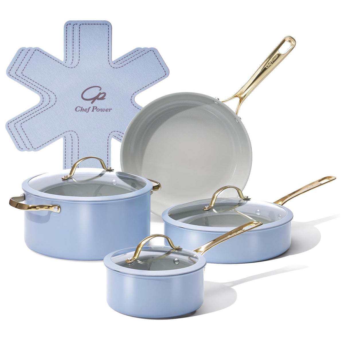 Chef Power Ceramic Cookware Sets, 15Pcs Pots and Pans Set Non Stick