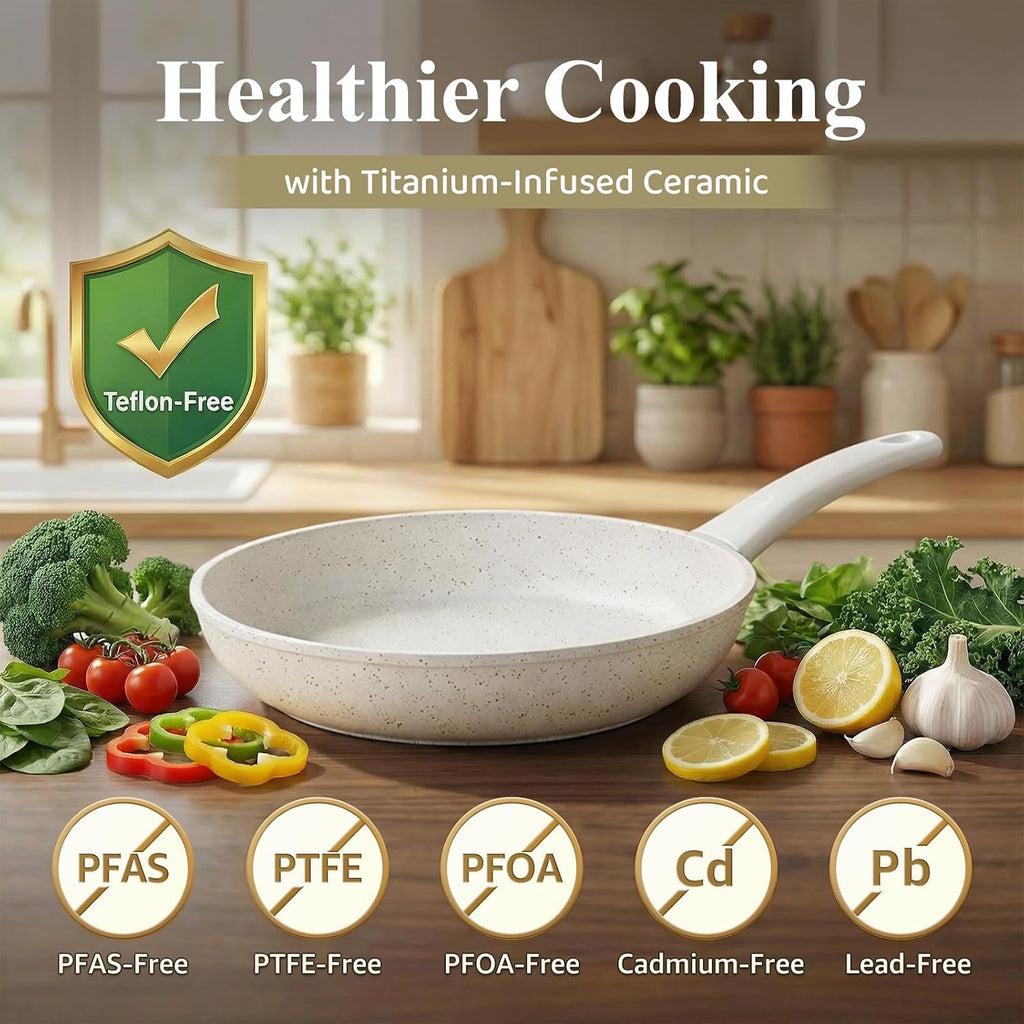 Bazova 24Pcs Pots and Pans Set Non Stick,Titanium Ceramic Cookware Sets