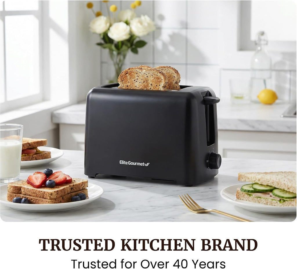 Elite Gourmet 2-Slice Cool-Touch Toaster, 1.25" Extra-Wide Slots, 6 Shades