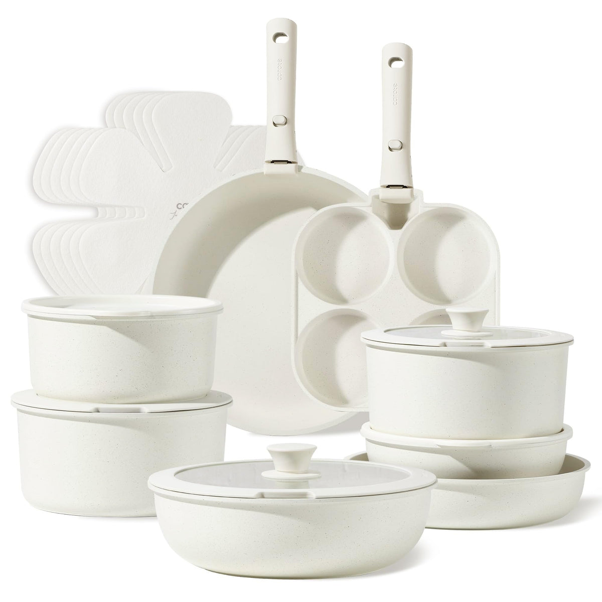 CAROTE 19pcs Ceramic Cookware Set Detachable Handle,Pots and Pans Non Stick