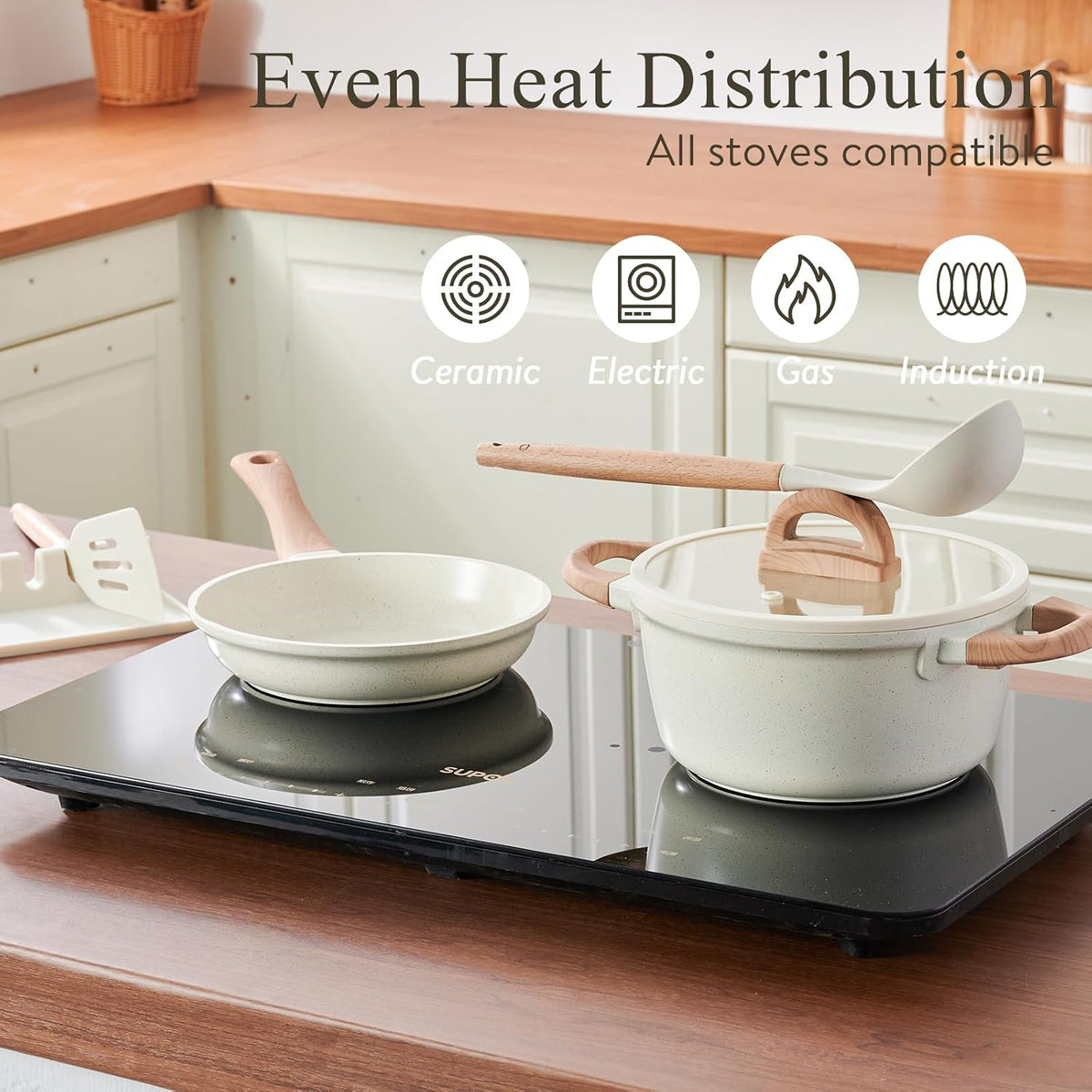 USELUCK 22-Piece Ceramic Cookware Set with Utensils, Pots and Pans Set