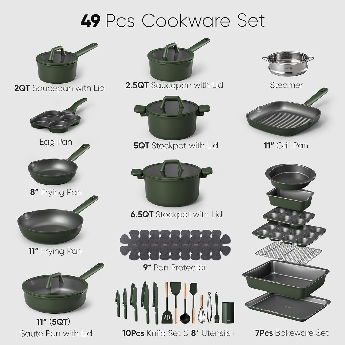 CAROTE 49pcs Nonstick Cookware Set, Pots and Pans Set with Bakeware