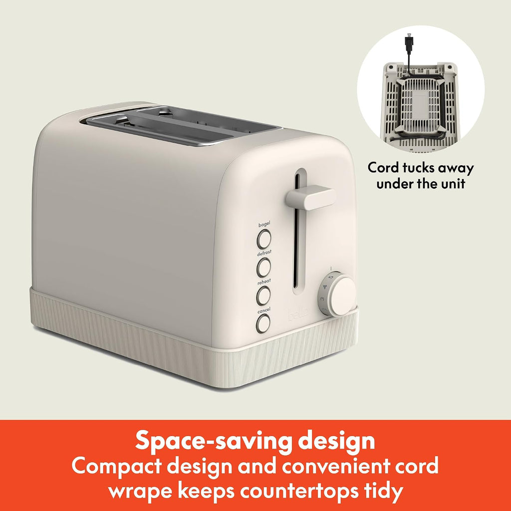 bella 2-Slice Toaster with Extra Wide Slots and 6-Shade Control, Oatmilk