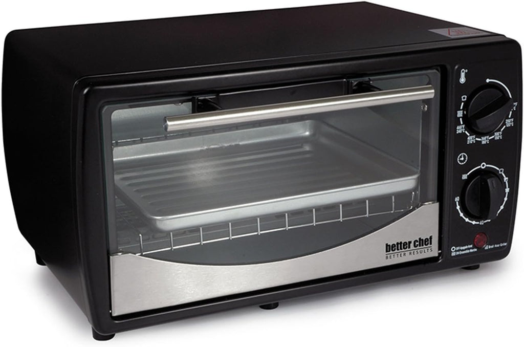 Better Chef Basic Toaster Oven | 4-Slice | 60-Minute Timer | Slide Out Rack | Bake Tray | Broil (Red)