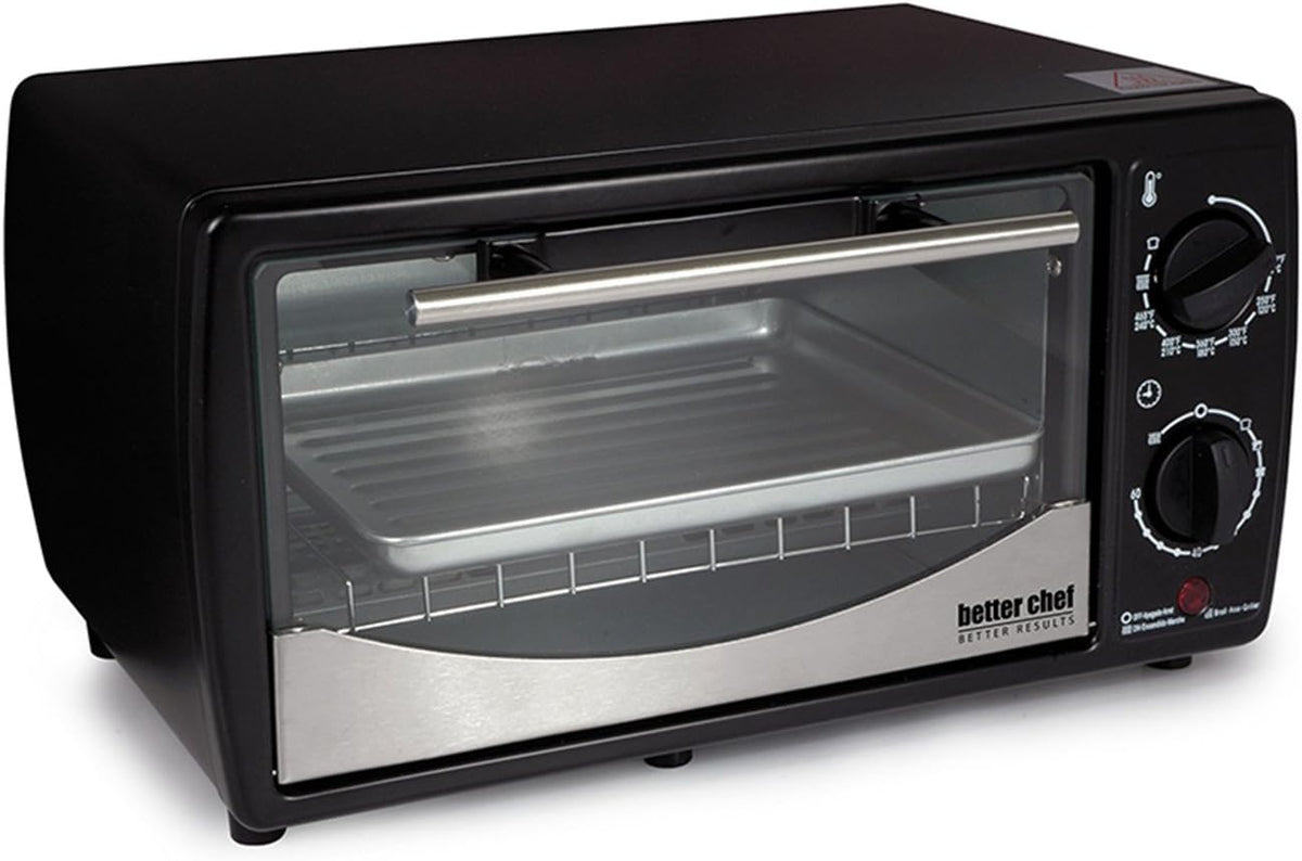 Better Chef Basic Toaster Oven | 4-Slice | 60-Minute Timer | Slide Out Rack | Bake Tray | Broil (Red)