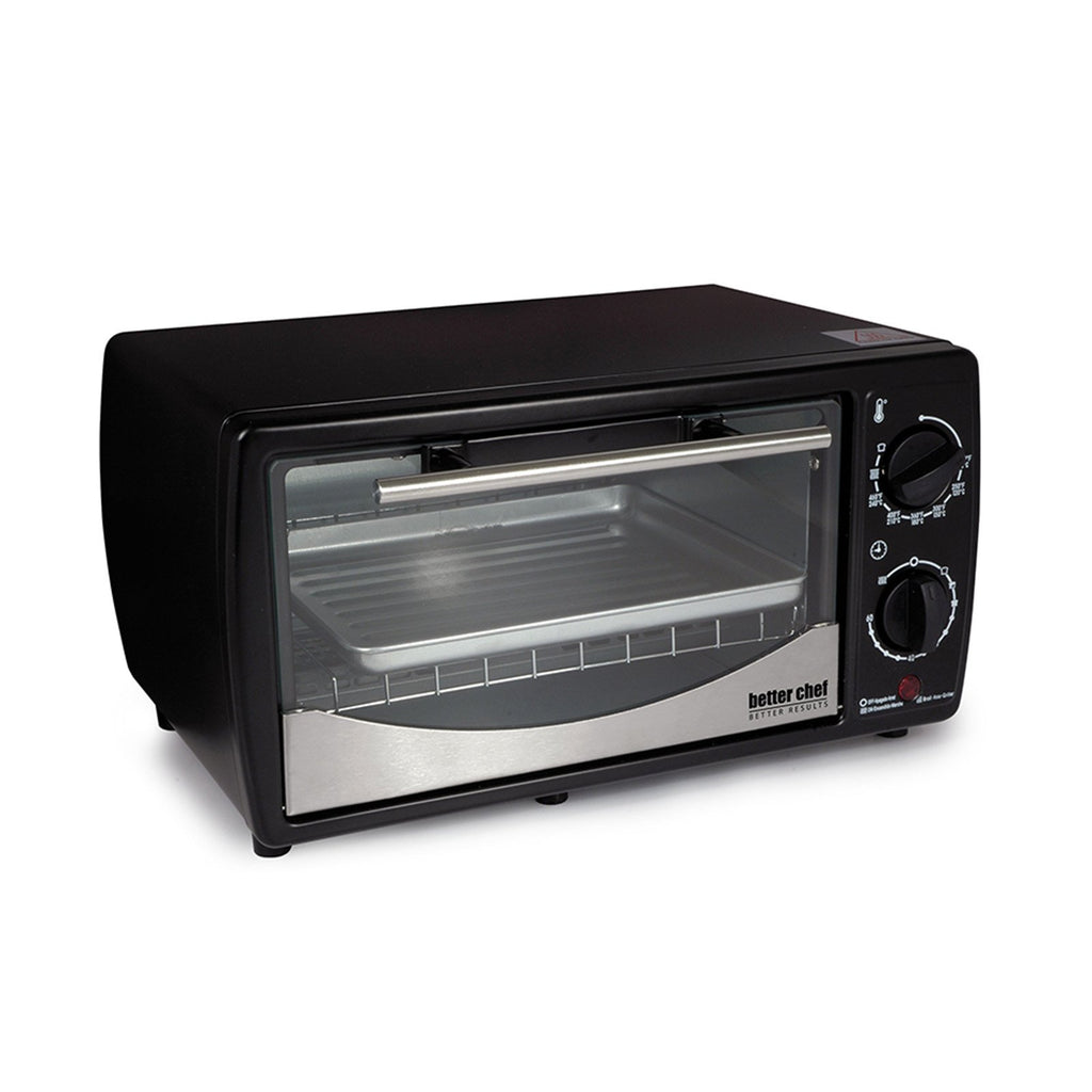 Better Chef Basic Toaster Oven | 4-Slice | 60-Minute Timer | Slide Out Rack | Bake Tray | Broil (Red)