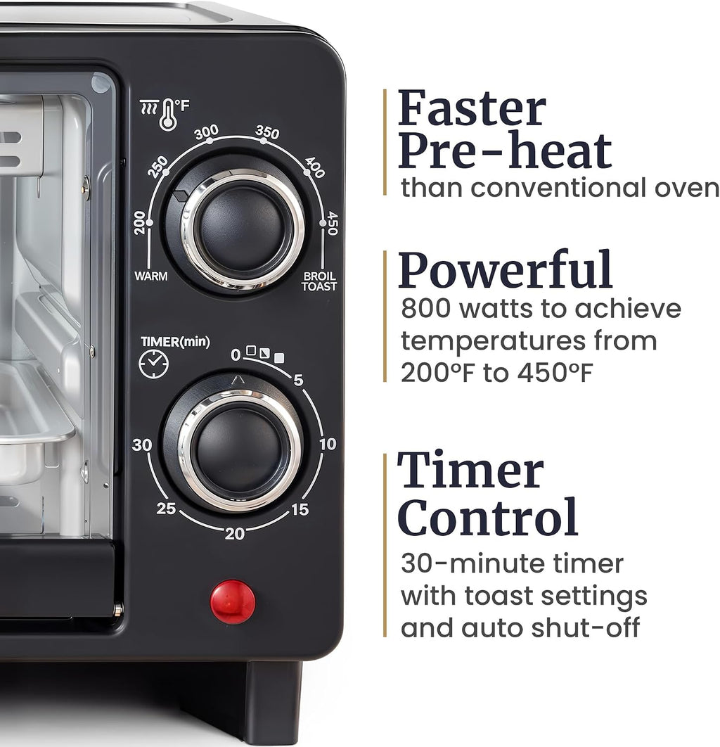 Elite Gourmet ETO490 9L/4-Slice Oven, 30-Min Timer, Adj. Temp, Black