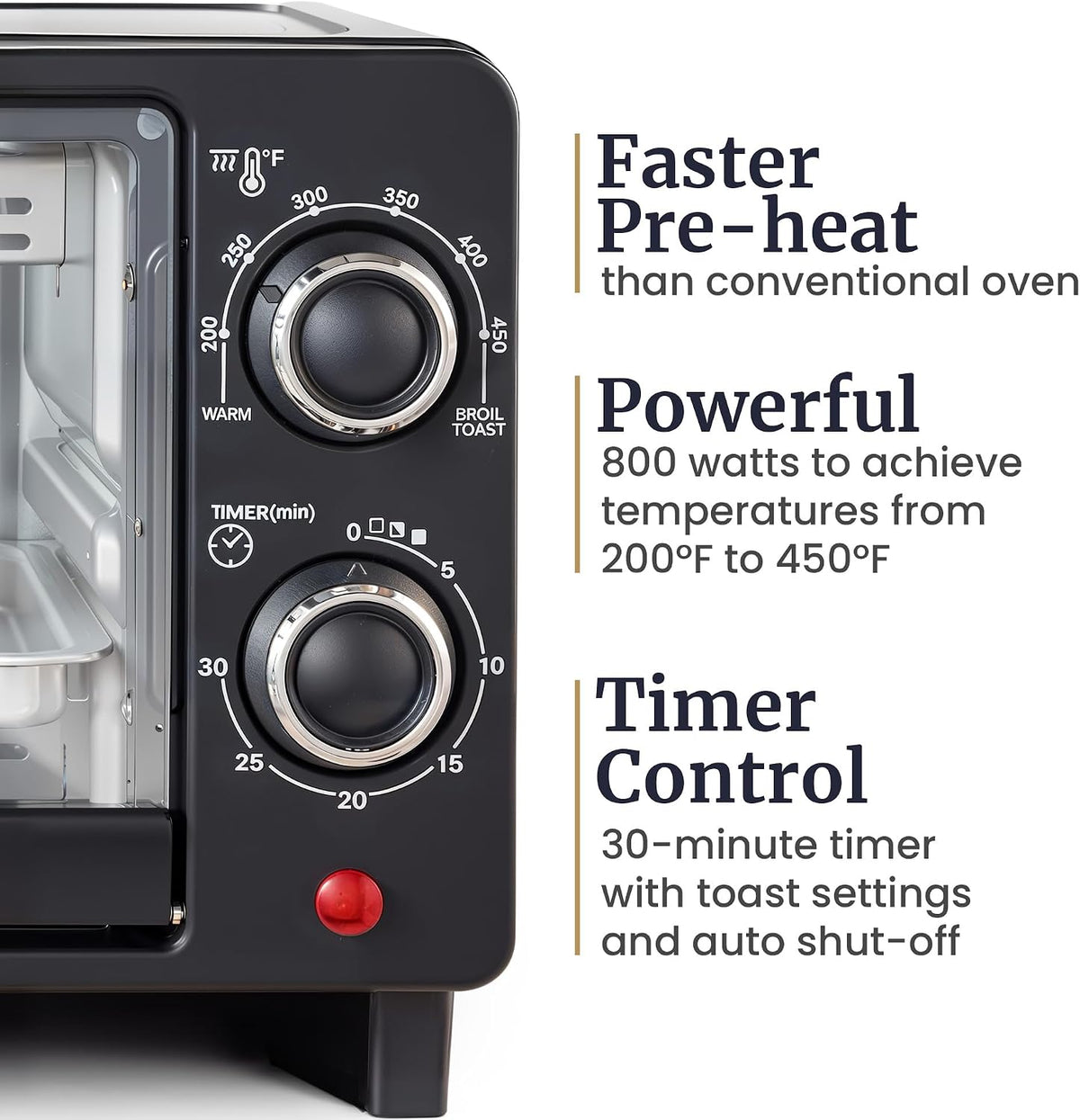 Elite Gourmet ETO490 9L/4-Slice Oven, 30-Min Timer, Adj. Temp, Black
