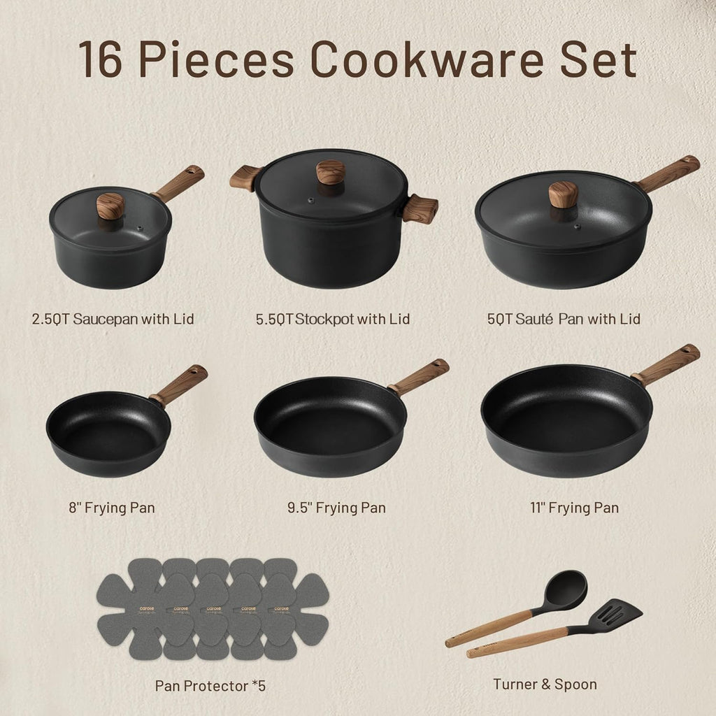 CAROTE 16pcs Pots and Pans Set, Nonstick Cookware Sets