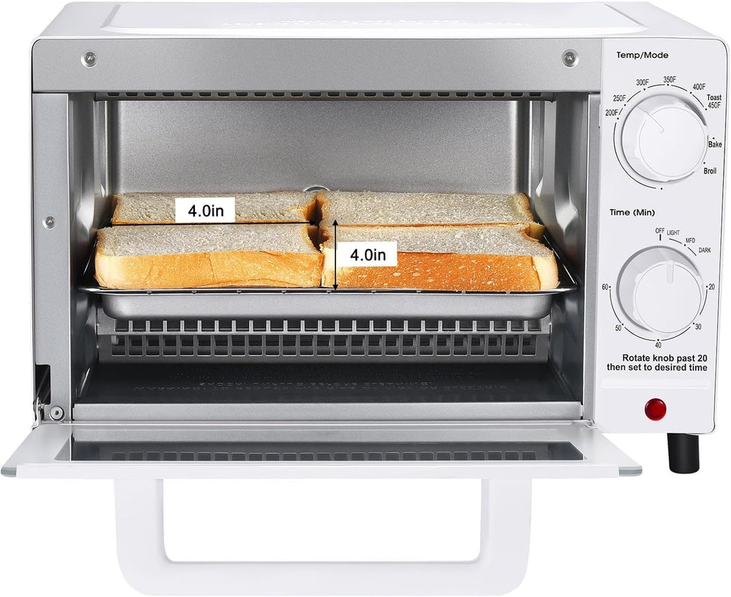 Four-piece countertop oven, three baking settings, includes a rack and baking pan, Arctic White
