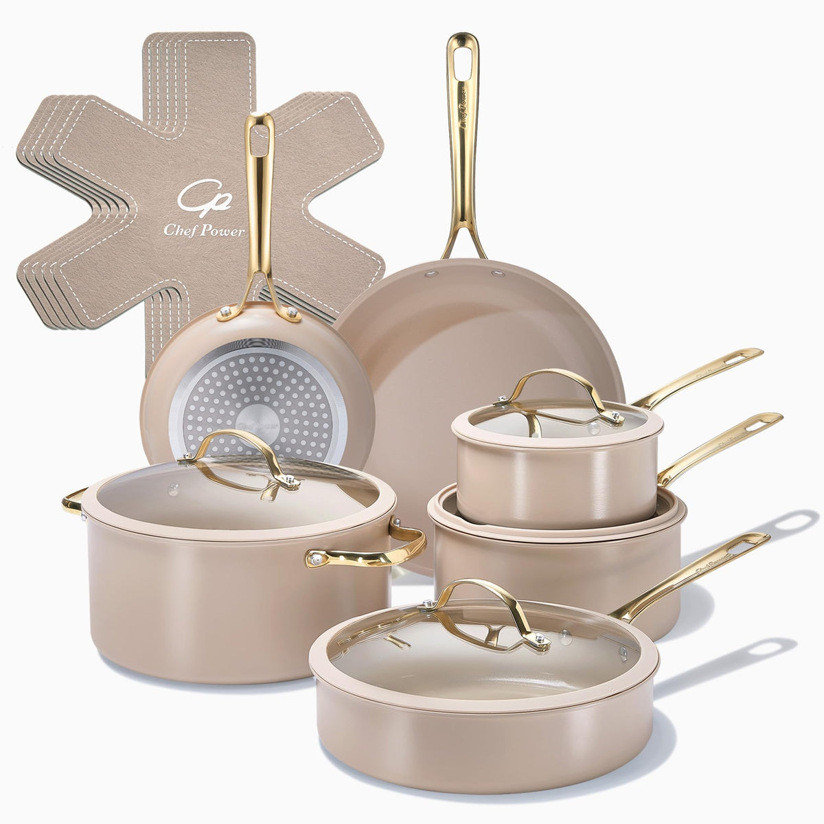 Chef Power Ceramic Cookware Sets, 15Pcs Pots and Pans Set Non Stick
